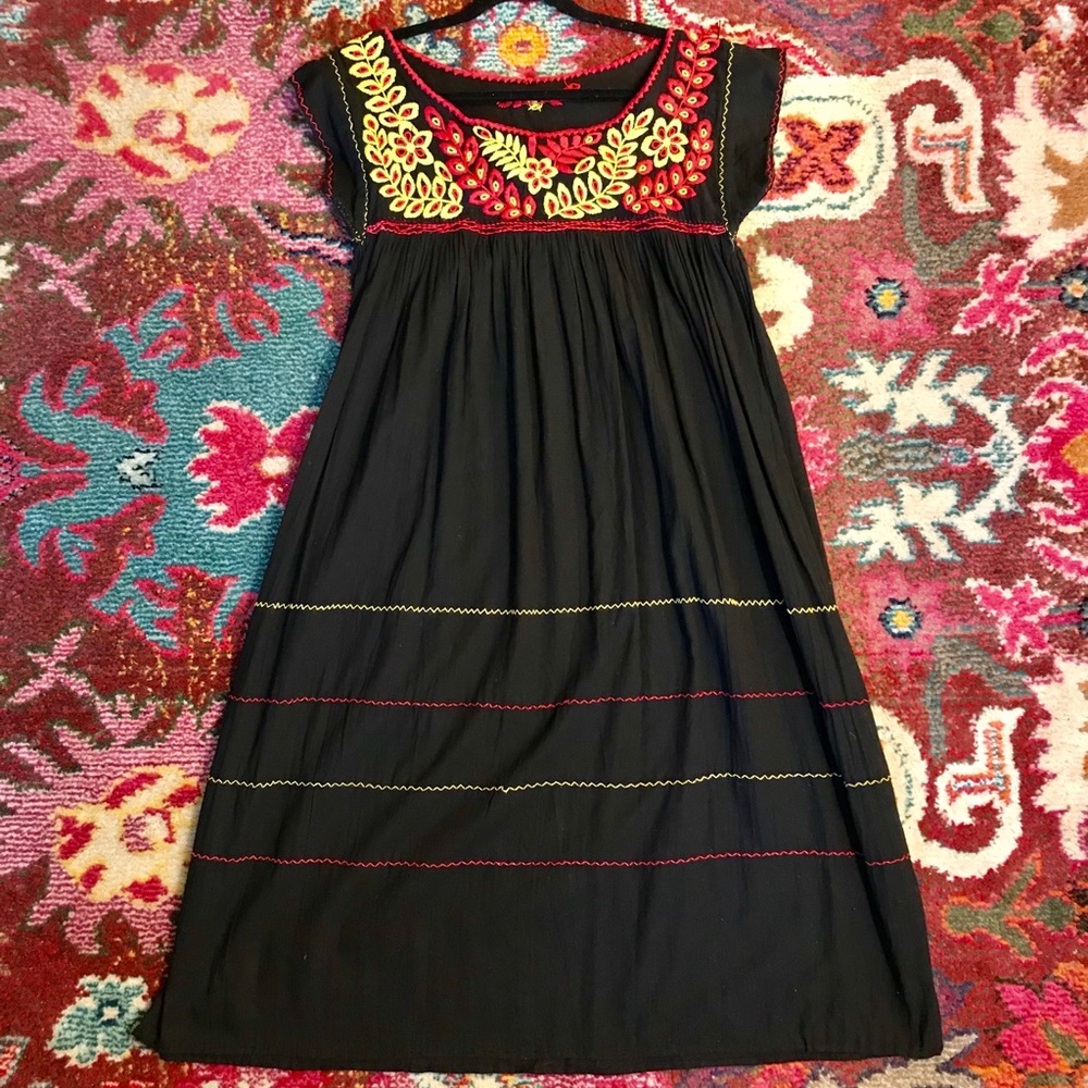 Mexican Style Dress- Black, Red, Yellow
